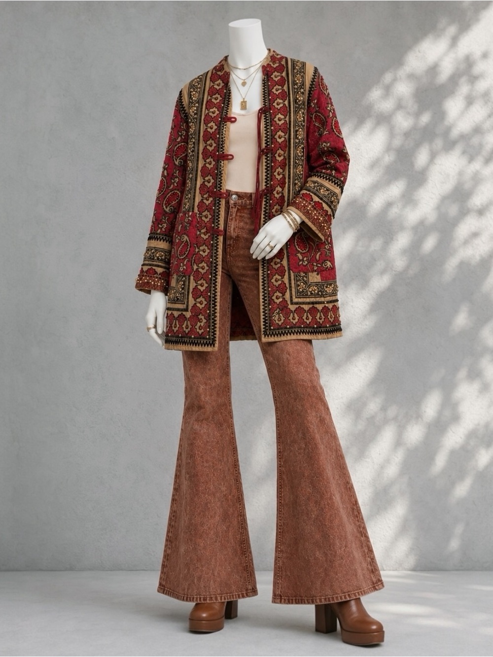 Happy Bird Samarkand Quilted Boho Jacket Uzbek Art To Wear Beaded Tassel Coat S - Picture 12 of 13
